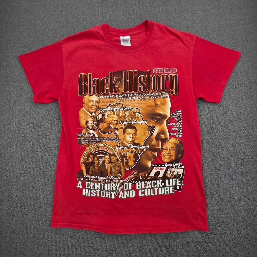 Gildan Black History Century of Life‎ T-Shirt Unisex Red Graphic Obama MLK M